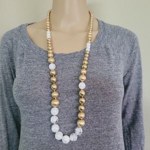 Women's Beaded Rope Fashion Necklace Round Shape Gold/White OS
